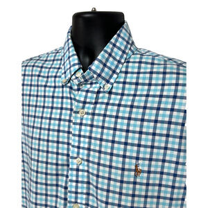 Ralph Lauren Shirt Mens XL Blue Gingham Check Flesh Pony Button Down Classic Fit